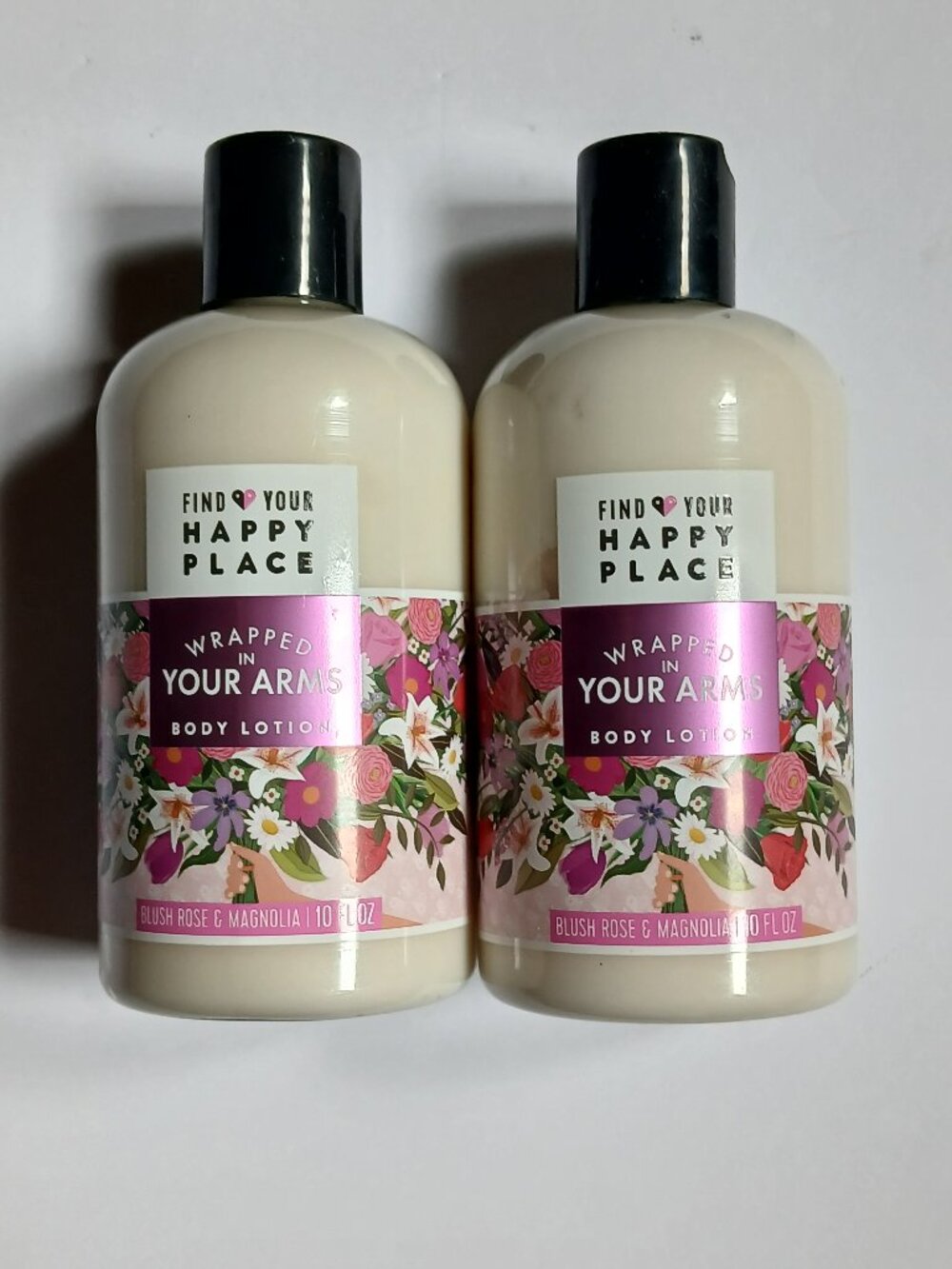 Lot of 2 FIND YOUR HAPPY PLACE Body Lotion Wrapped In Your Arms Rose & Magnolia